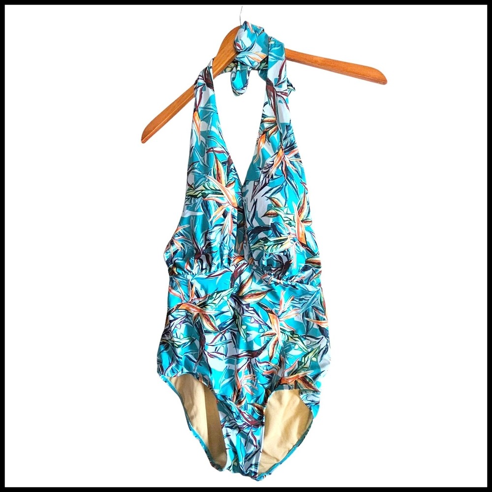 Swimsuit for All Halter One Piece Swimsuit‎ Tropical Print PaddedSize 18 NWT